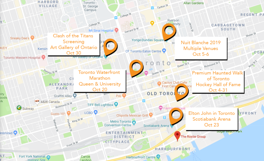 Map of Events in October in Toronto Waterfront
